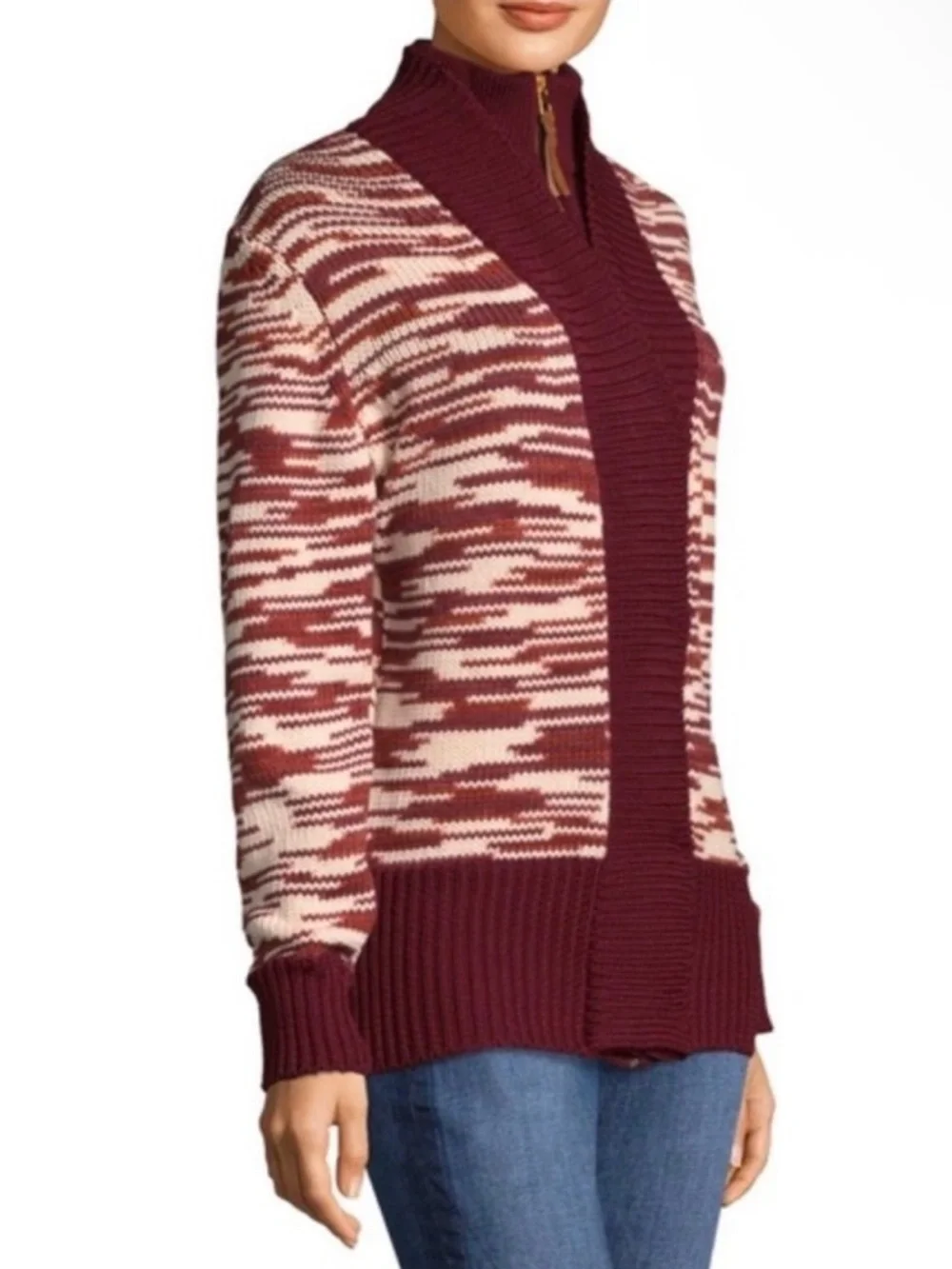 Tory Burch Olivia Wool Zip Front Cardigan Sweater small